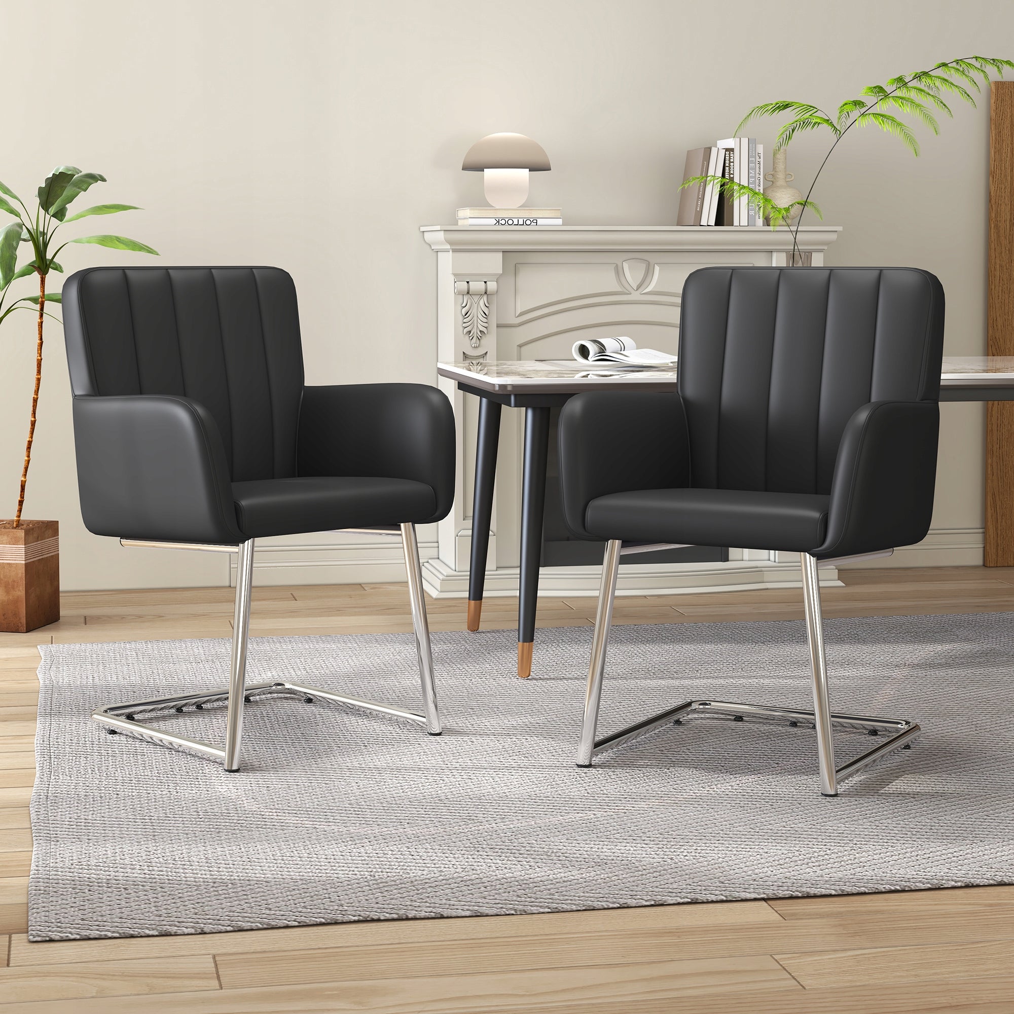 UPHOLSTERED ARMCHAIR, OFFICE CHAIR, ECO LEATHER, BLACK