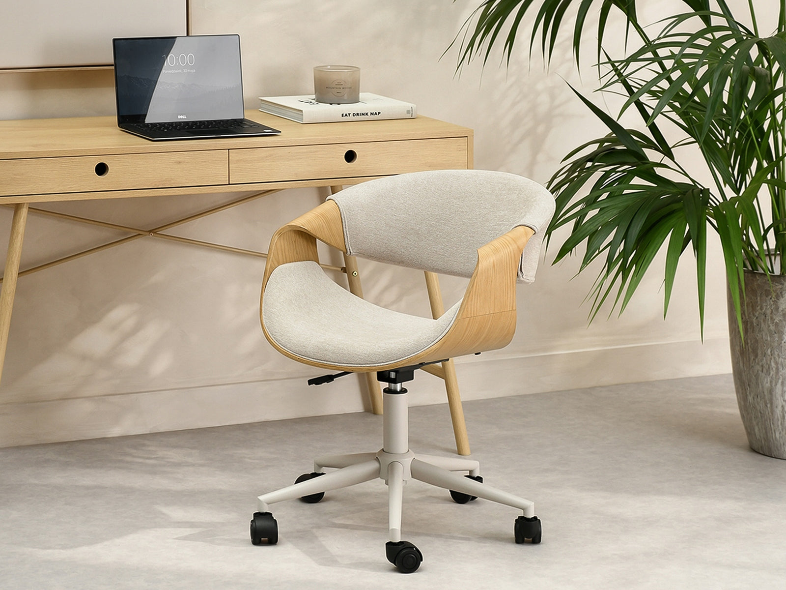 UPHOLSTERED BUCKET OFFICE CHAIR SWIVEL BENT WOOD OAK RAPID BEIGE Manufacturer code 5907698644996