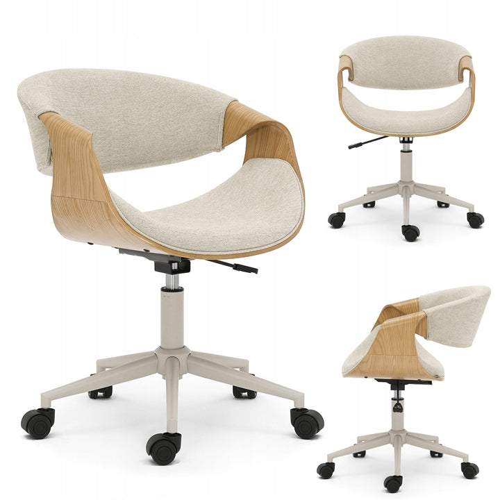 UPHOLSTERED BUCKET OFFICE CHAIR SWIVEL BENT WOOD OAK RAPID BEIGE