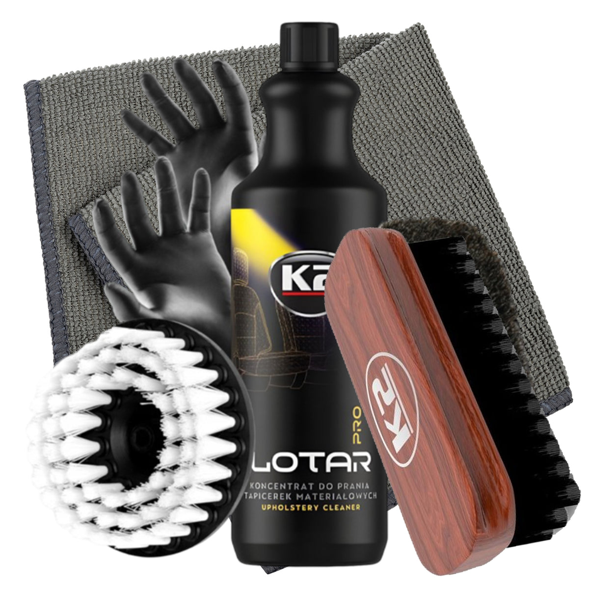 UPHOLSTERY WASHING SET + SOFT BRUSH FOR DRILL LIQUID K2 LOTAR 1L