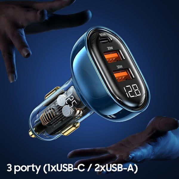 USAMS Car Charger 2xUSB + 1xUSB-C 125W Fast Charge Transparent Blue CC158CC02 (U Output current 3000 mA