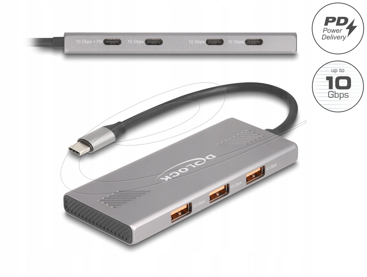 USB 10 Gbps 7-port hub (4xUSB C + 3xUSB A), PD 80W Delock 64313