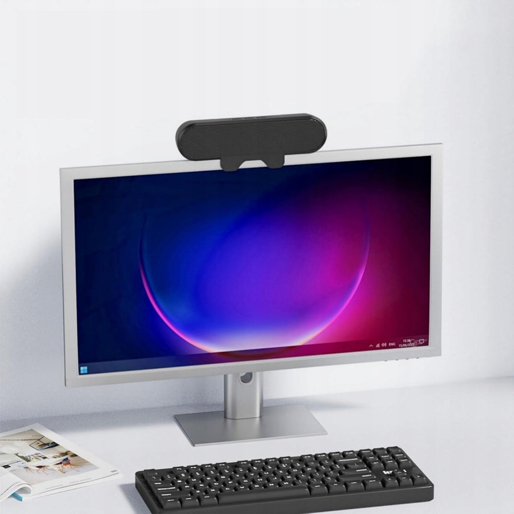 USB 10W STEREO SPEAKER WITH VOLUME CONTROL, MONITOR CLIP Packaging status original