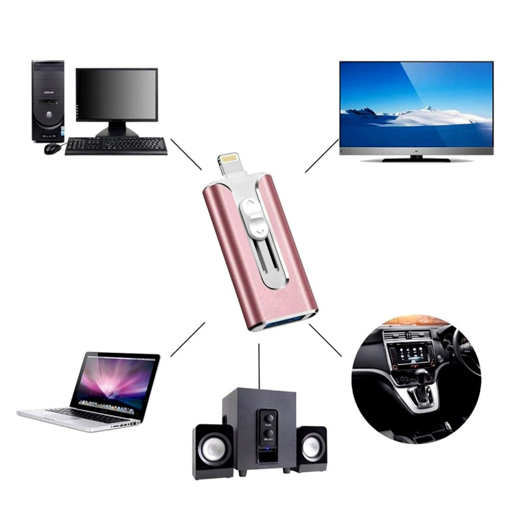USB 128GB 3in1 USB 3.0 USB-C Lightning Micro-USB Flash Drive Pink Color pink