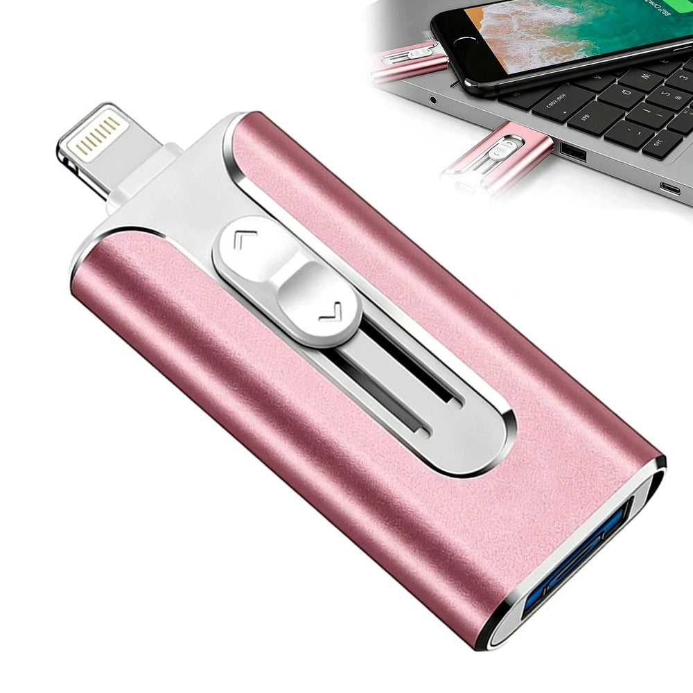 USB 128GB 3in1 USB 3.0 USB-C Lightning Micro-USB Flash Drive Pink