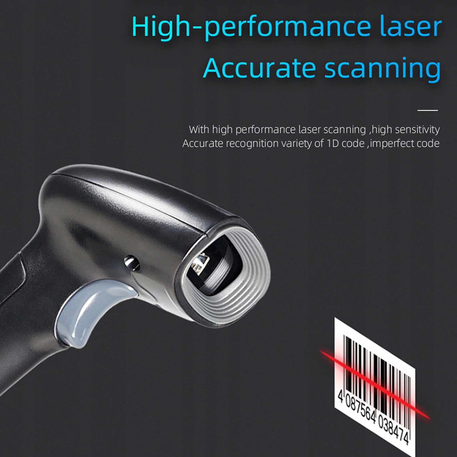USB 1D Barcode Scanner Conveyor Wired Code With 8K
