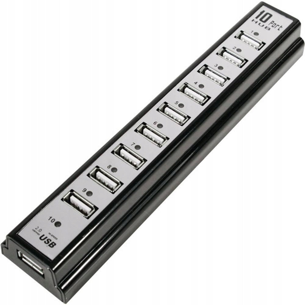 USB 2.0 Hub Logilink, 10 Ports, Power Adapter, Black