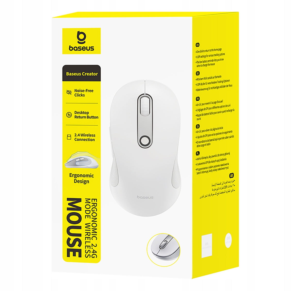 USB 2.4GHz Wireless Mouse Ergonomic White for Computer Manufacturer Baseus