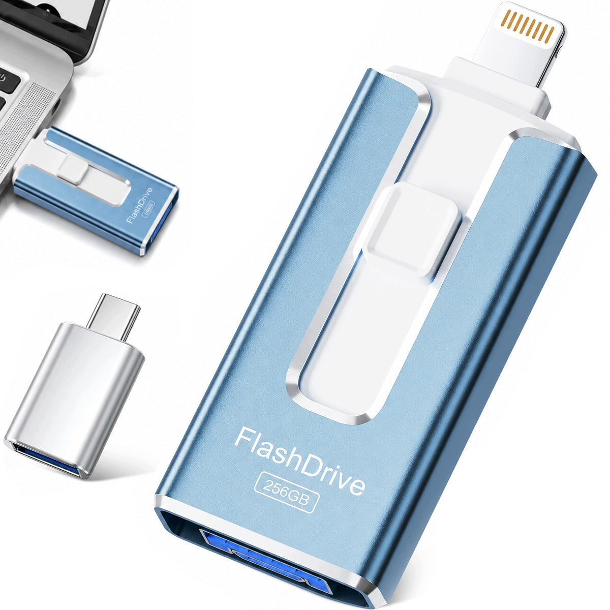 USB 256GB push-pull flash drive 4in1 ,Lightning,USB 3.0 Type-C