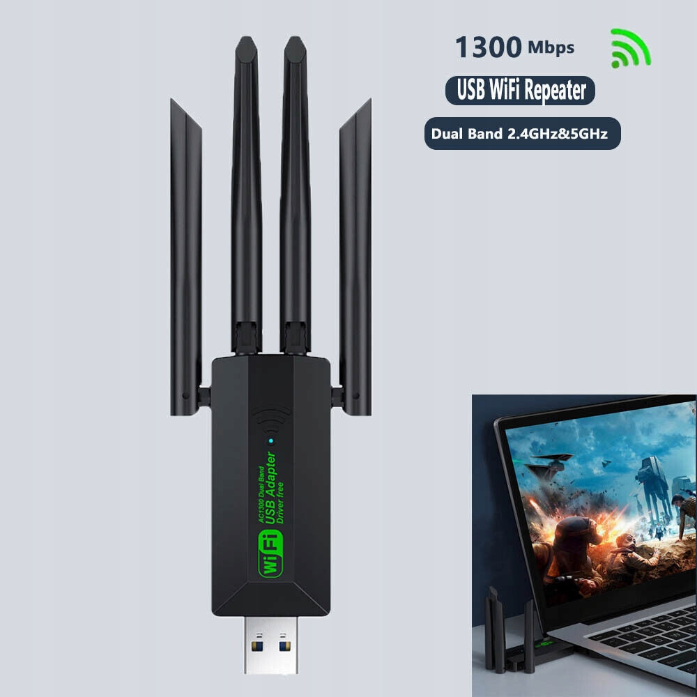 USB 3.0 Dual Band 802.11ac 1300Mbps 5GHz 2.4GHz WiFi Network Card