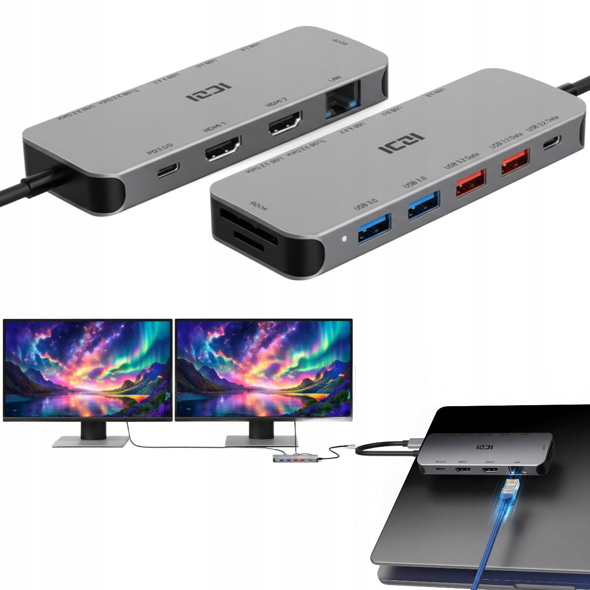 USB 3.0 HDMI LAN AUDIO Displayport UNIVERSAL HUB 9in1