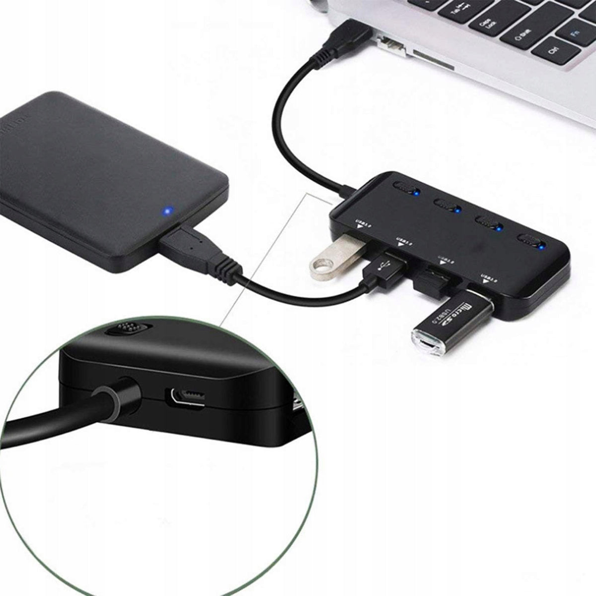 USB 3.0 HUB 4-PORT LEDS BLACK SLIM Packaging status original