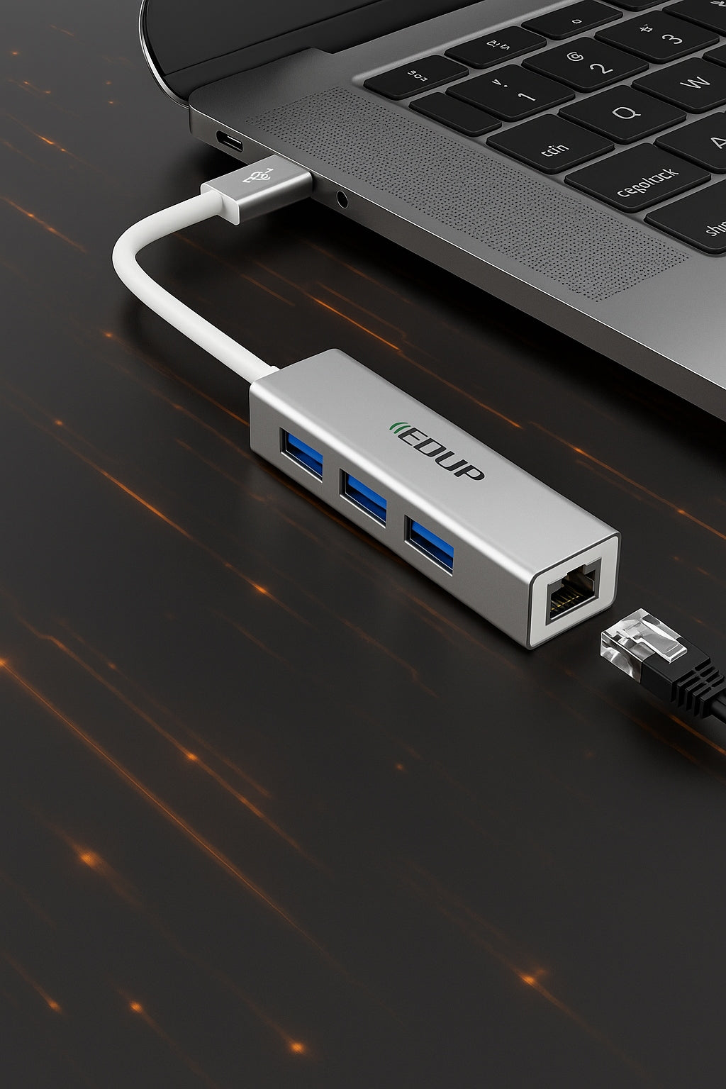 USB 3.0 HUB Adapter Network LAN Card RJ45 3X USB 3.0 10/100/1000Mbps EDUP Manufacturer EDUP