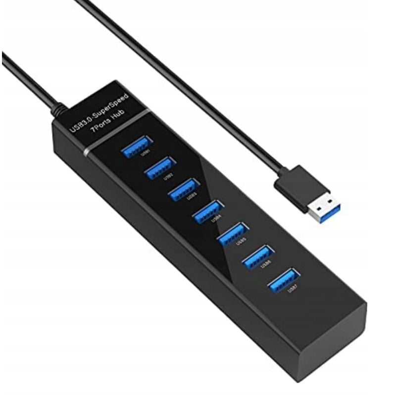 USB 3.0 HUB Port Splitter 7 Ports Splitter 30cm Black