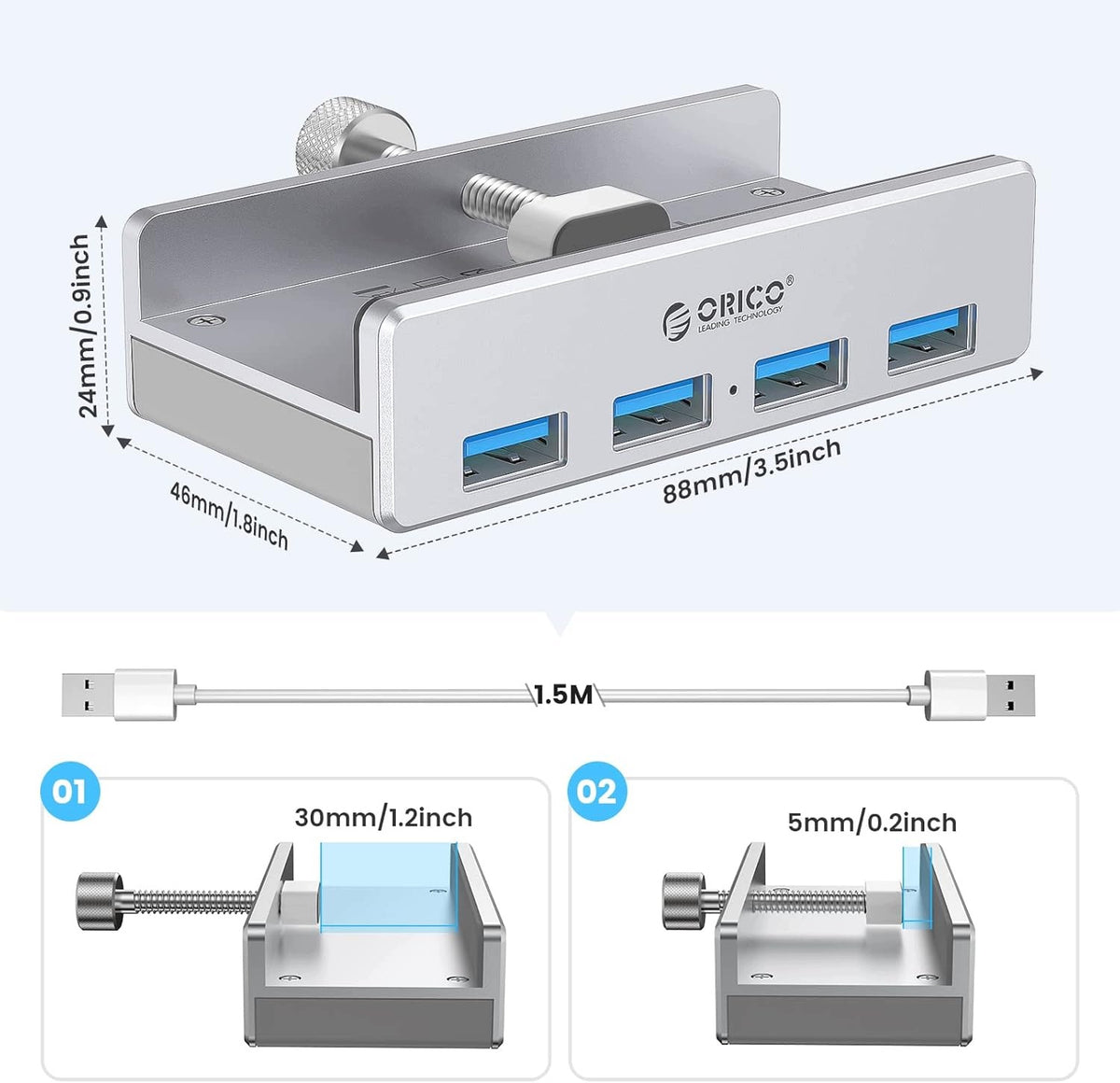 USB 3.0 HUB WITH CLIP 4 PORTS 5GBPS ALUMINUM MONITOR Manufacturer code HUB USB 3.0 KLIPS MONITOR 4 PORTY 5GBPS