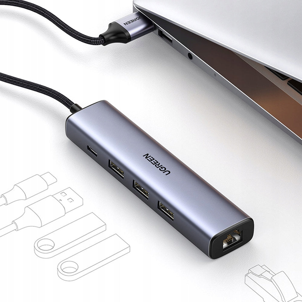 USB 3.0 Hub Multifunction Adapter 3x USB Ethernet RJ-45 USB-C PD Grey Manufacturer Ugreen