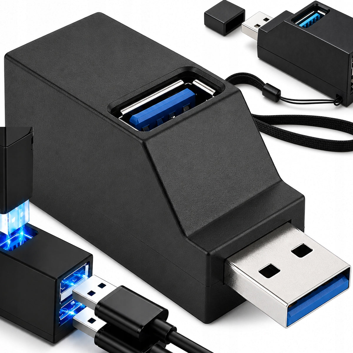 USB 3.0 Hub Splitter 3 Ports Plug&Play Adapter For Laptop Computer