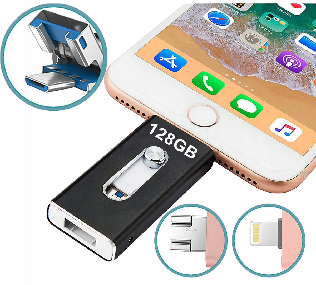 USB 3.0, iPhone, Android, Windows, OTG, Flash Drive 128GB 3in1 Color blue