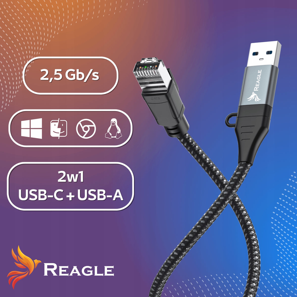 USB 3.2 ETHERNET ADAPTER LAN ADAPTER RJ45 2,5Gb/s 2M Packaging status original
