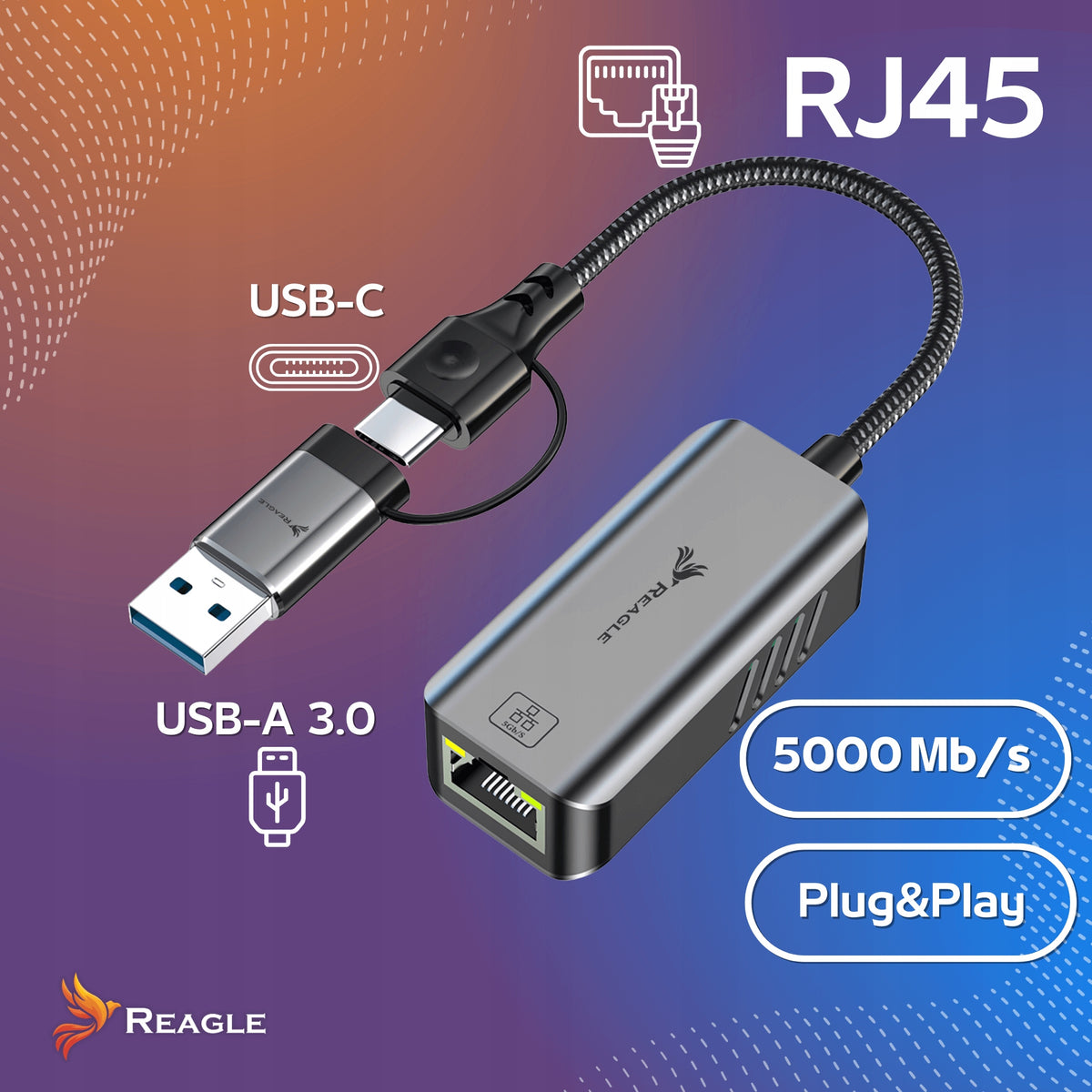 USB 3.2 ETHERNET ADAPTER LAN ADAPTER RJ45 5Gb/s USB-C Manufacturer code RYACRJ71