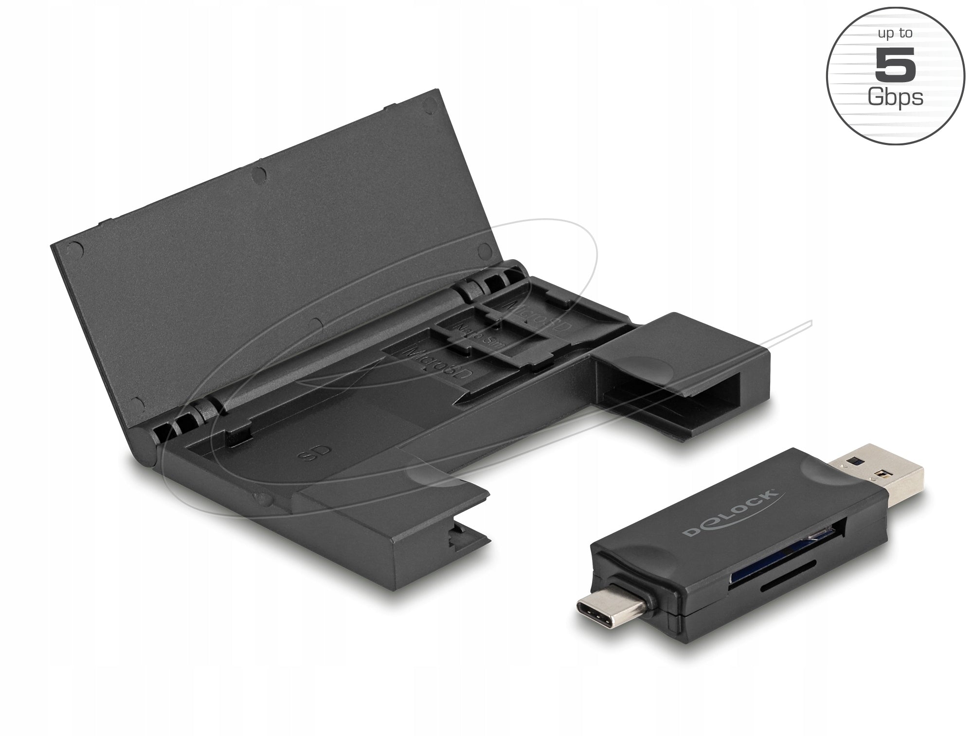 USB 5 Gbps USB C A card reader for SD and Micro SD cards case Delock 91014