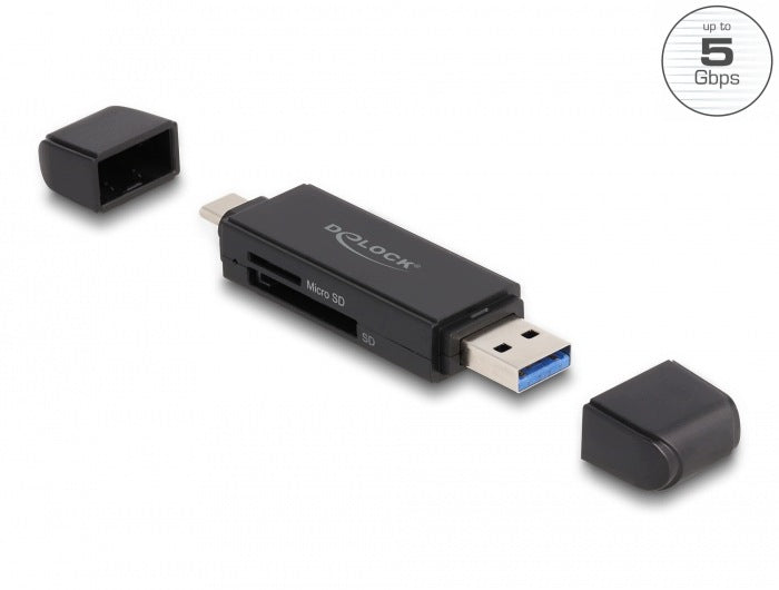 USB 5 Gbps USB Type-C / Type-A card reader for SD Micro SD cards Delock 91004