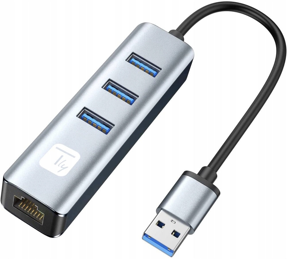 USB-A 3.0 to RJ45 Gigabit Network Adapter with 3x USB 3.0 Hub Techly