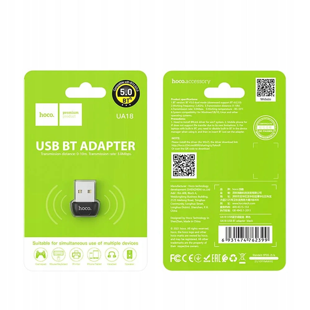 USB A bluetooth adapter Hoco UA18 - Black for Mouse Laptop Computer Packaging status original