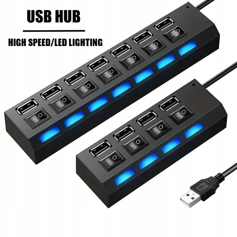 USB Adapter 4 Ports Power On/Off Switch for PC Laptop