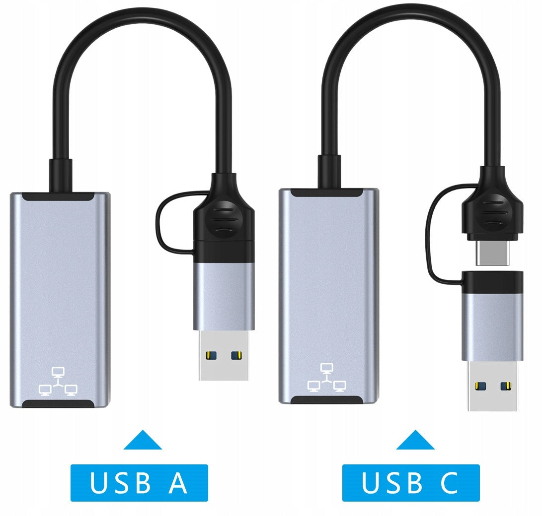 USB Adapter RJ45 Network Card External USB C/USB A 2in1 1000Mbps Packaging status original