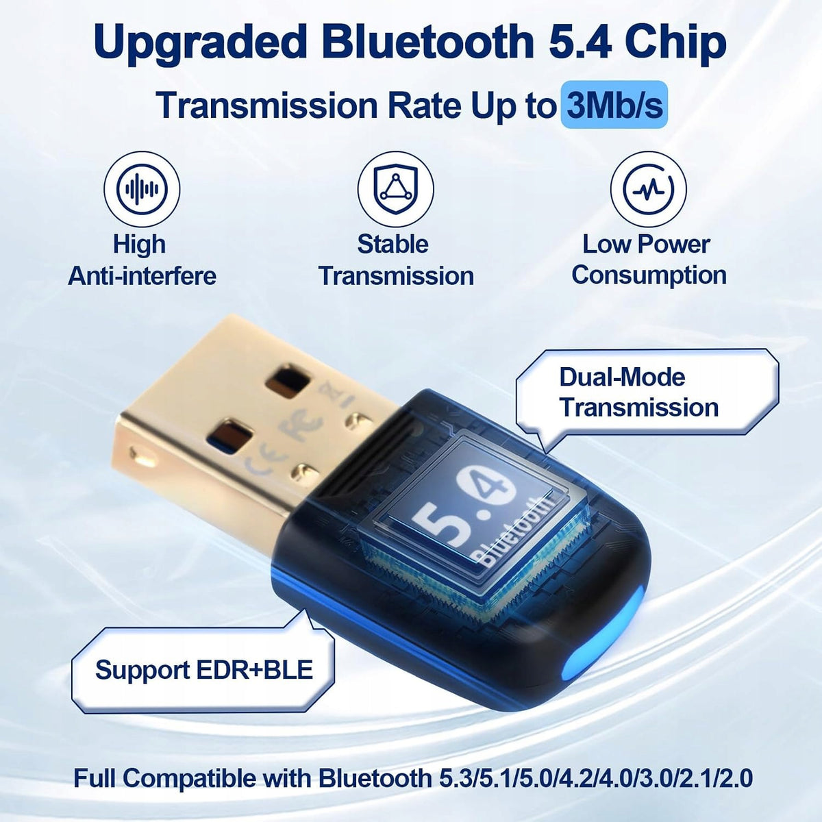 USB BLUETOOTH 5.4 ADAPTER DONGLE FOR PC WINDOWS 7/8.1/10/11 Brand LD