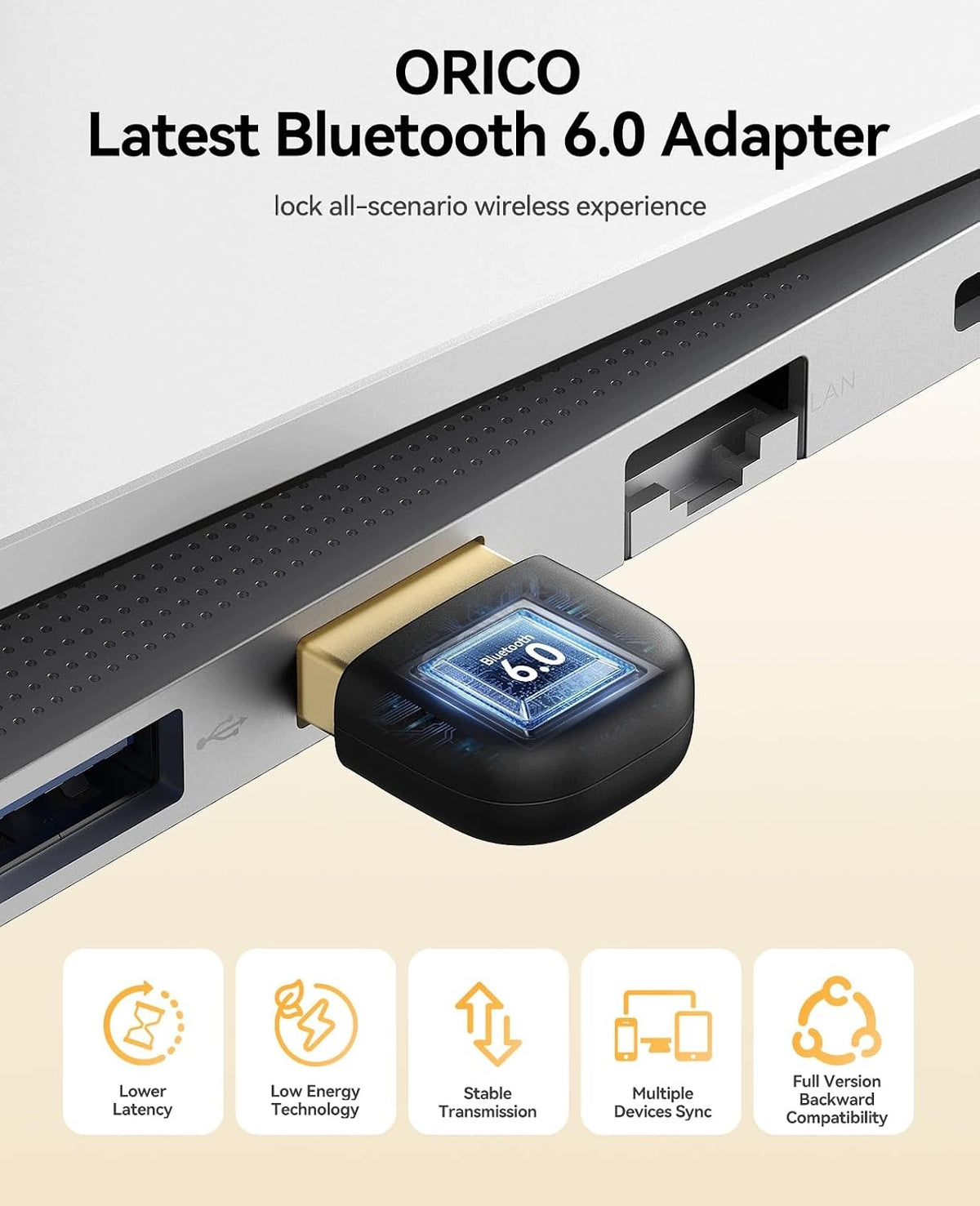 USB BLUETOOTH 6.0 DONGLE ADAPTER FOR COMPUTER 7 DEVICES Brand Orico