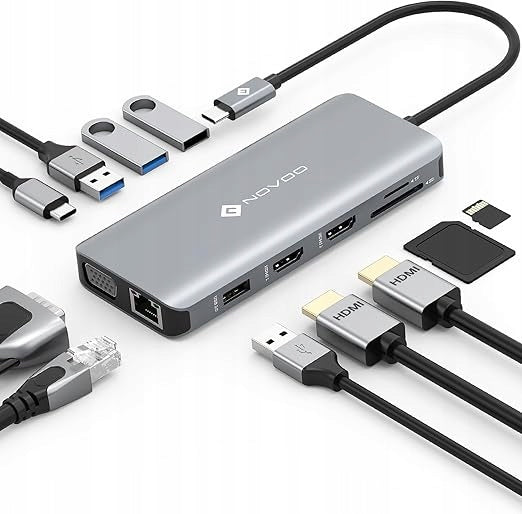 USB-C 11in1 Dual HDMI 4K VGA RJ45 PD 100W SD TF USB 3.0 Docking Station