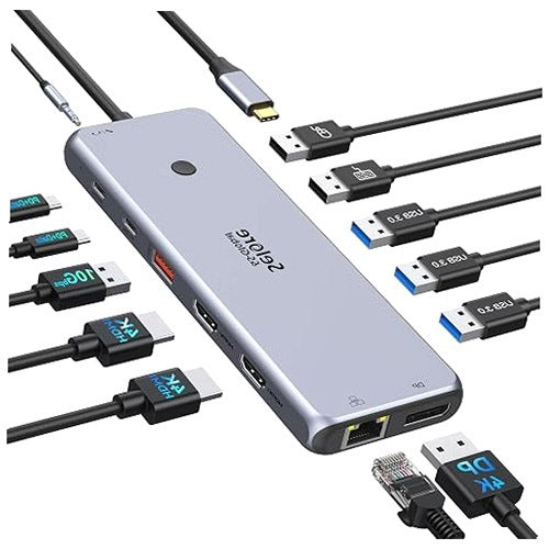 USB C 13IN1 TRIPLE DISPLAY 4K HDMI DOCKING STATION FOR LAPTOP STEEL