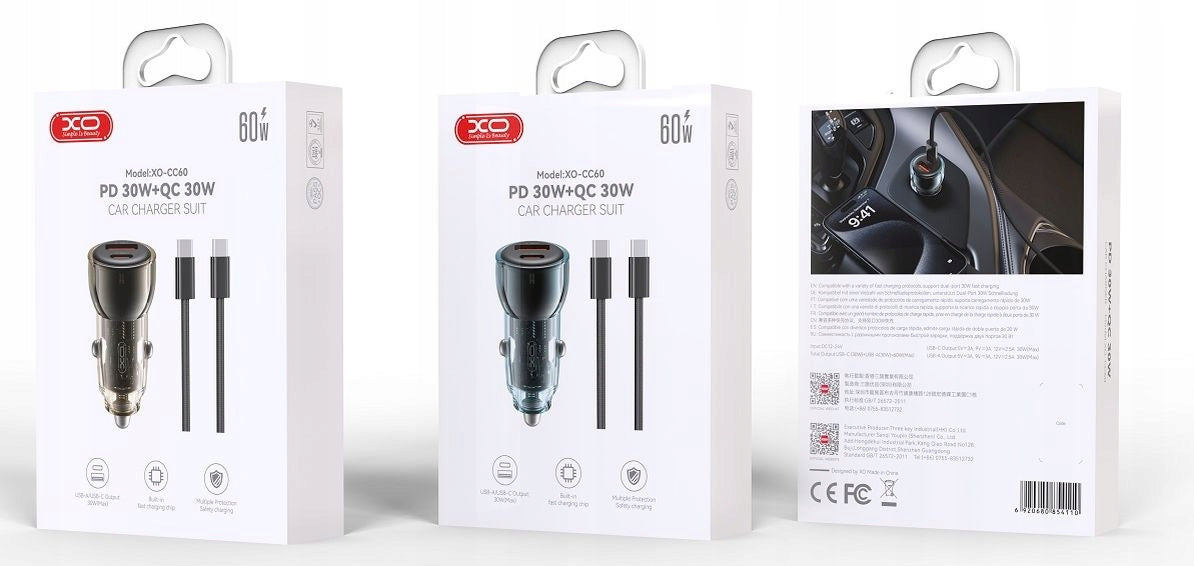 USB-C 60W Fast Car Charger + Car Cigarette Lighter Cable Manufacturer code CC60