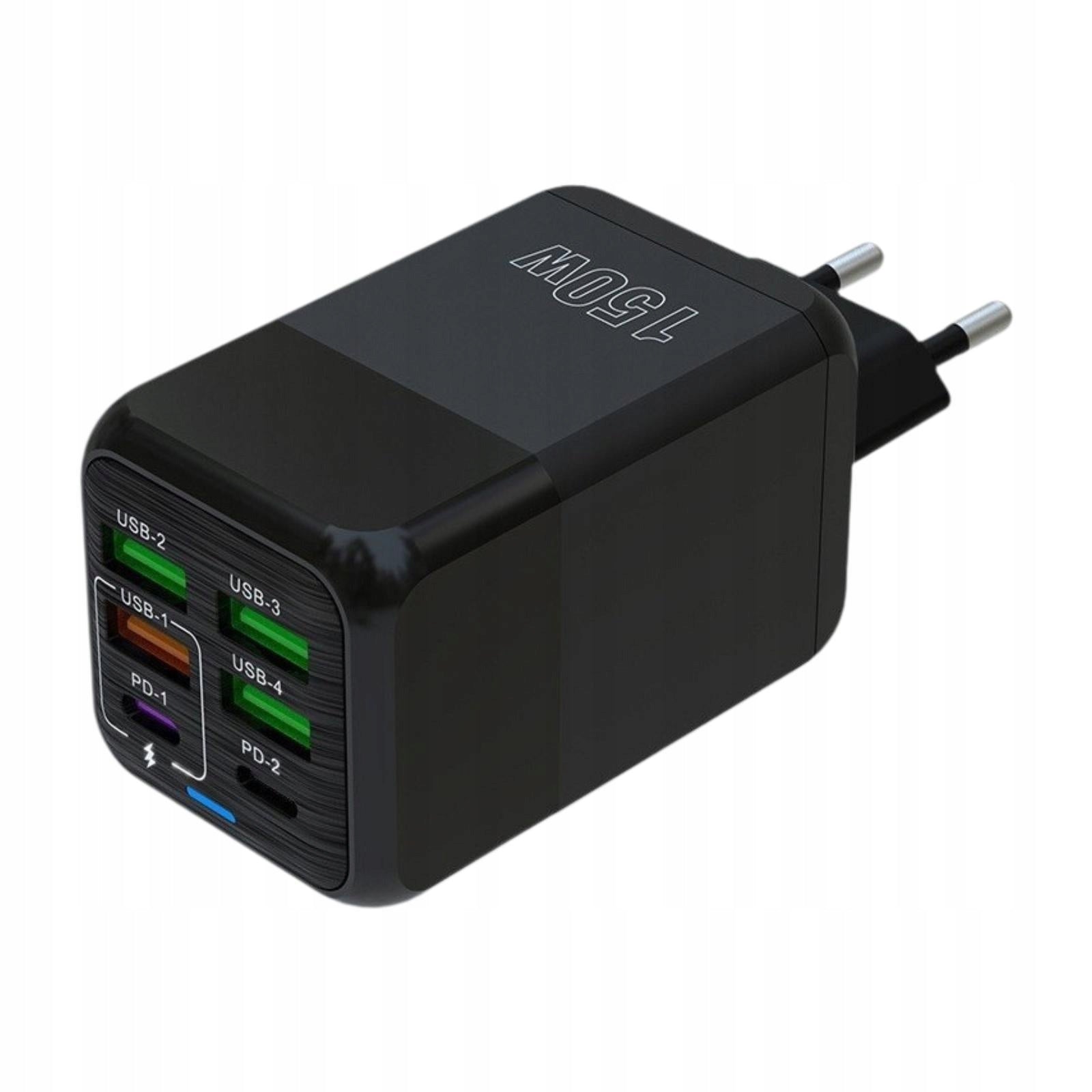 USB C Charging Compact 4 USB 2 PD Portable Charging Plug 150W Black