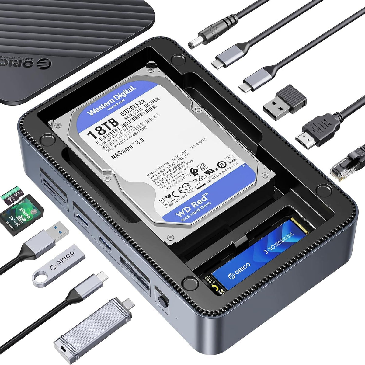 USB-C DOCKING STATION 12IN1 DUAL SSD M.2 NVME SATA 4K HDMI