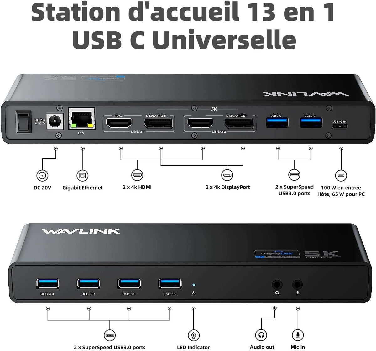USB-C DOCKING STATION 13IN1 DUAL HDMI DP 65W ETHERNET Manufacturer Wavlink