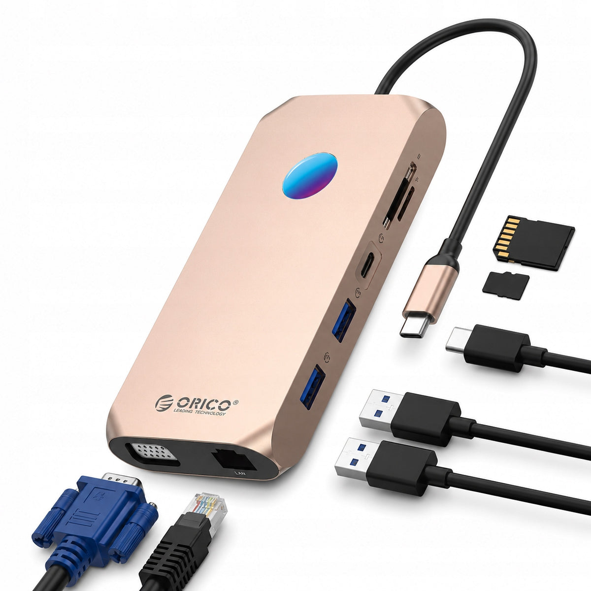USB-C DOCKING STATION Orico HUB 12in1 MICRO SD AUX HDMI 4K VGA PD 100W RJ45