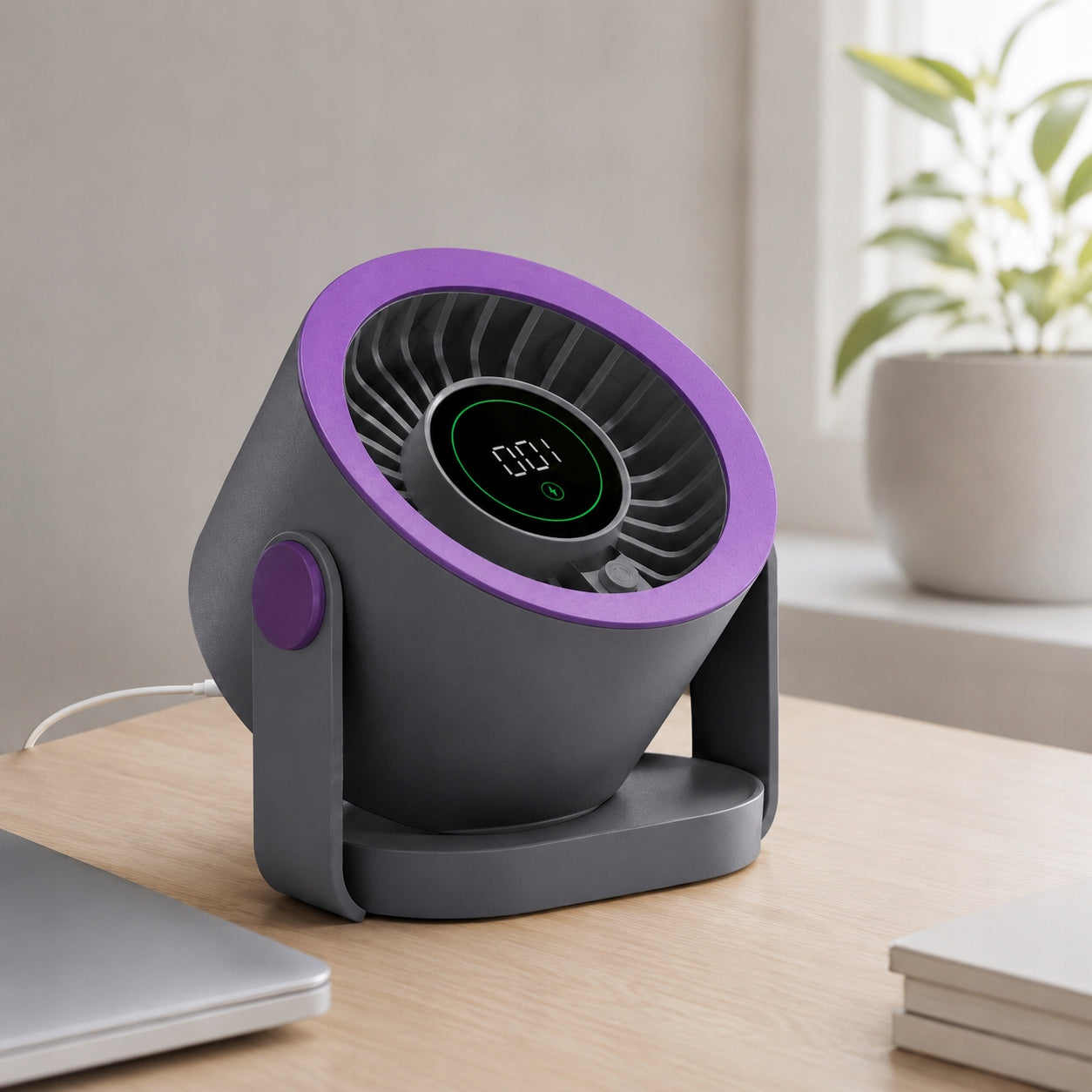 USB-C Desk Fan Mini Table Fan Quiet Powerful LCD Cord Manufacturer code DDOO3421
