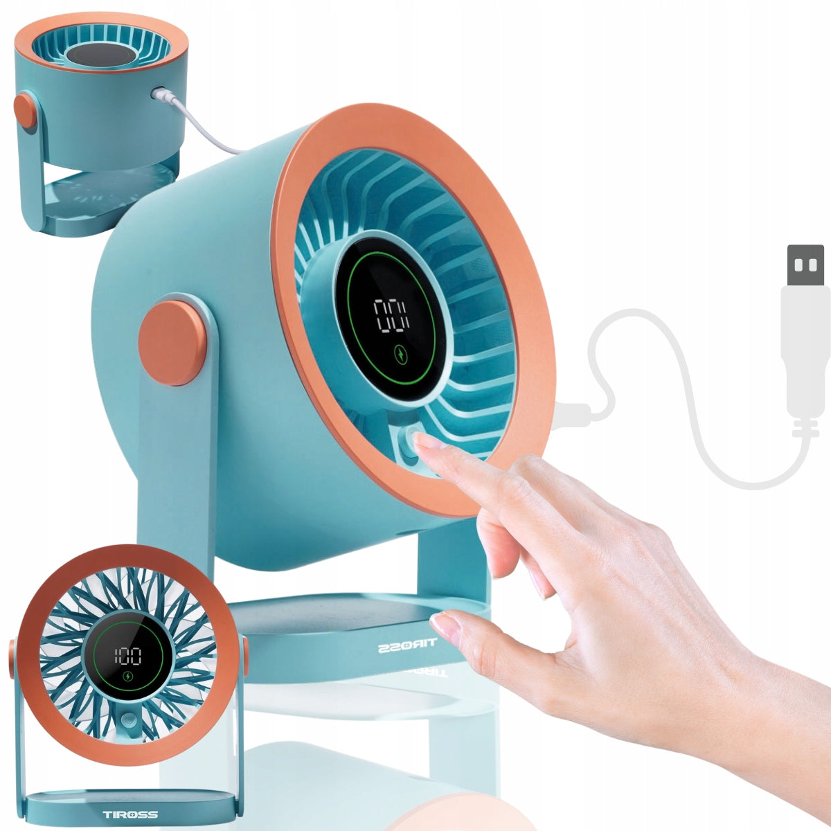 USB-C Desk Fan Mini Table Fan Quiet Powerful LCD Cord