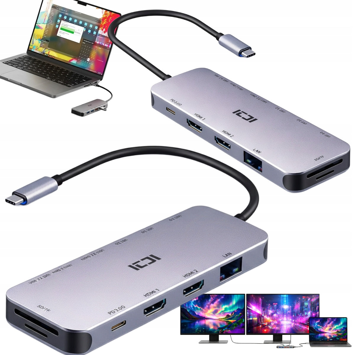 USB-C Docking Station for 2 Monitors GIGABYTE Laptop Image Extension