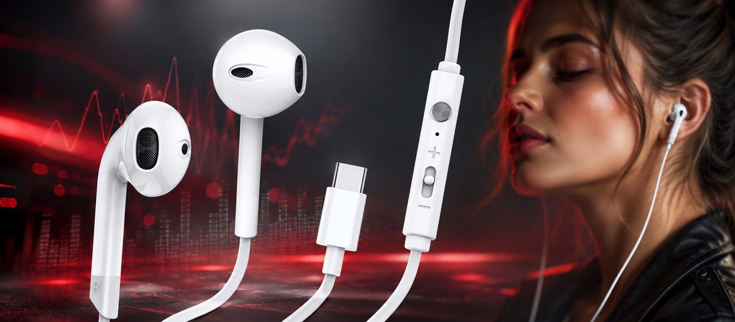 USB-C EARBUDS WIRED X-BASS MICROPHONE VOLUME CONTROL Packaging status original