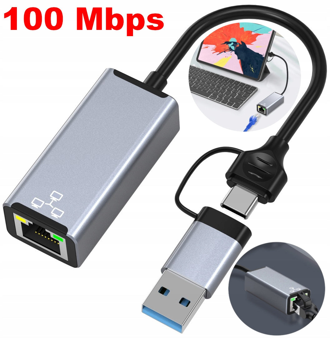 USB -C ETHERNET ADAPTER NETWORK CARD LAN GIGABIT RJ45 100 MB Packaging status original