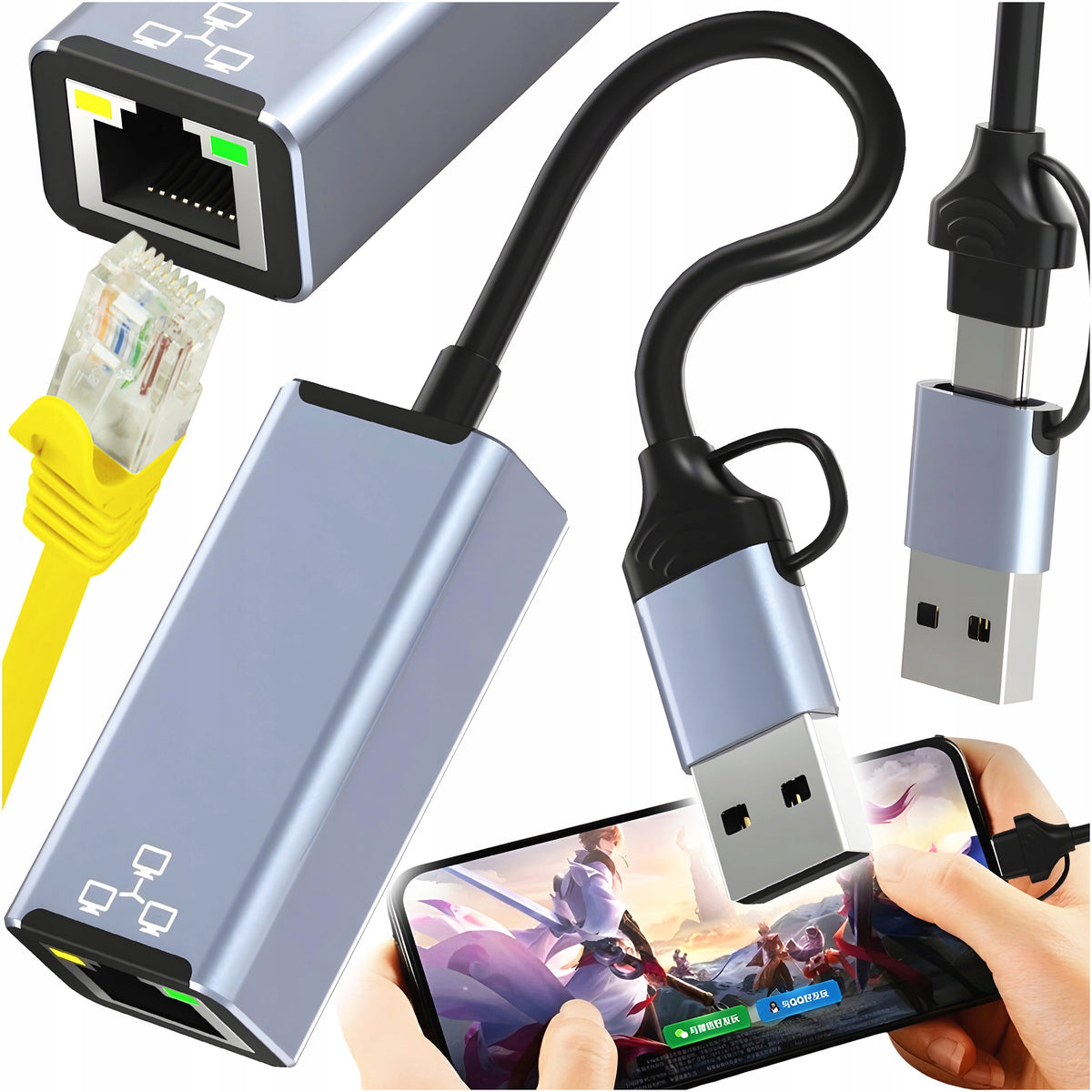 USB -C ETHERNET ADAPTER NETWORK CARD LAN GIGABIT RJ45 100 MB