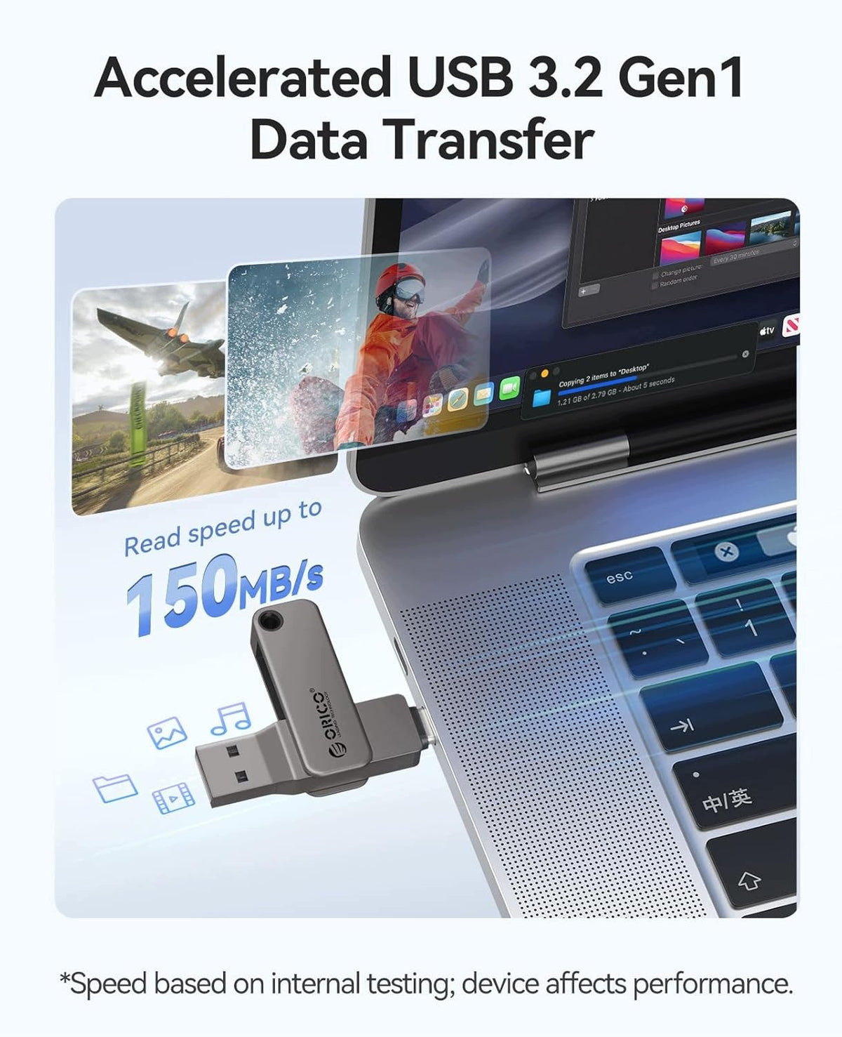USB-C FLASH DRIVE 64GB DUAL USB-A ROTATION 360° HIGH SPEED 150MB/S Color transparent