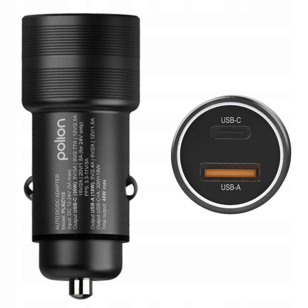 USB-C Fast Car Charger USB-A 48W 3A QC3.0 PD POLION for Phone Packaging status original