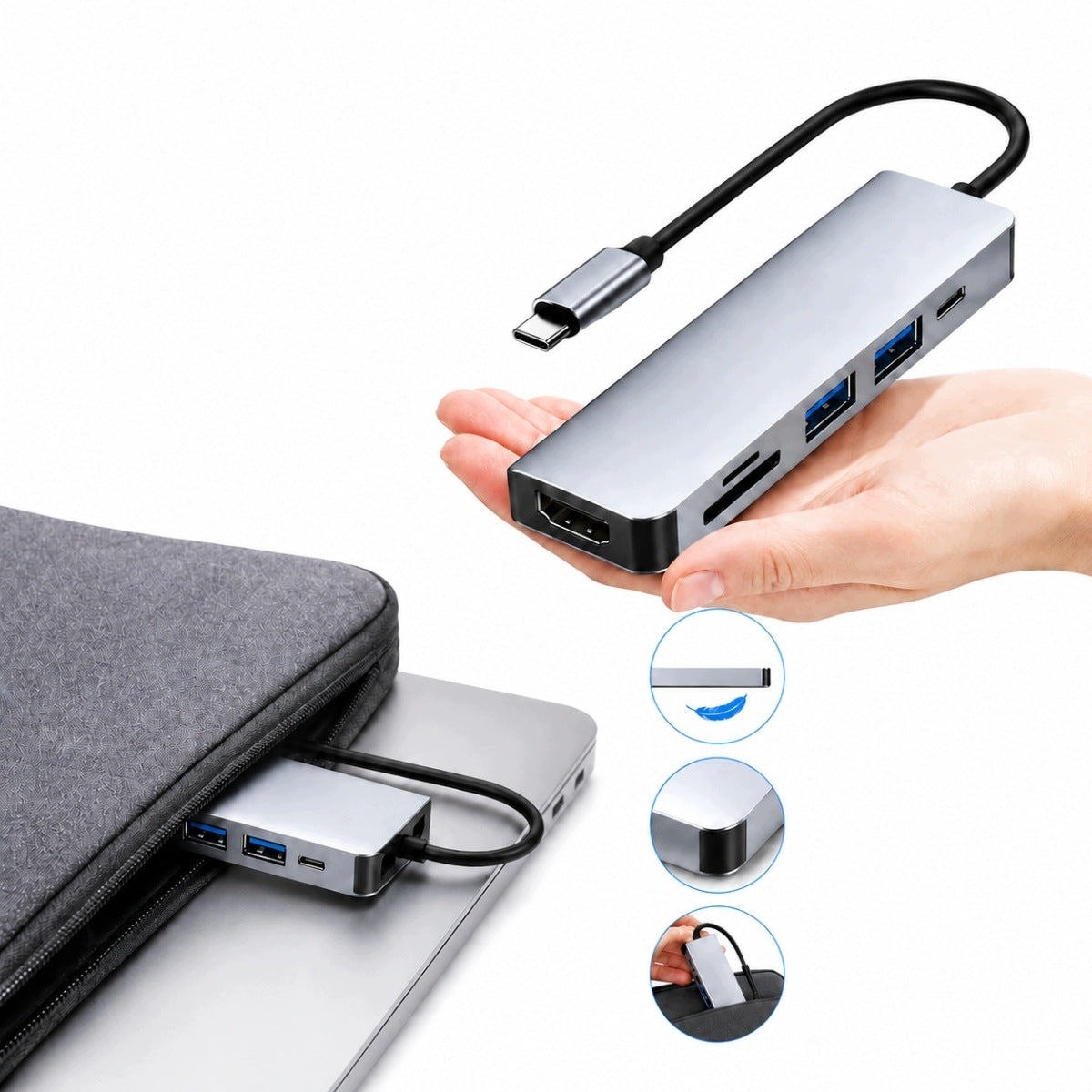 USB-C HUB 6-IN-1 – HDMI 4K, 100W PD, USB 3.0 – COMPACT AND STYLISH Packaging status original