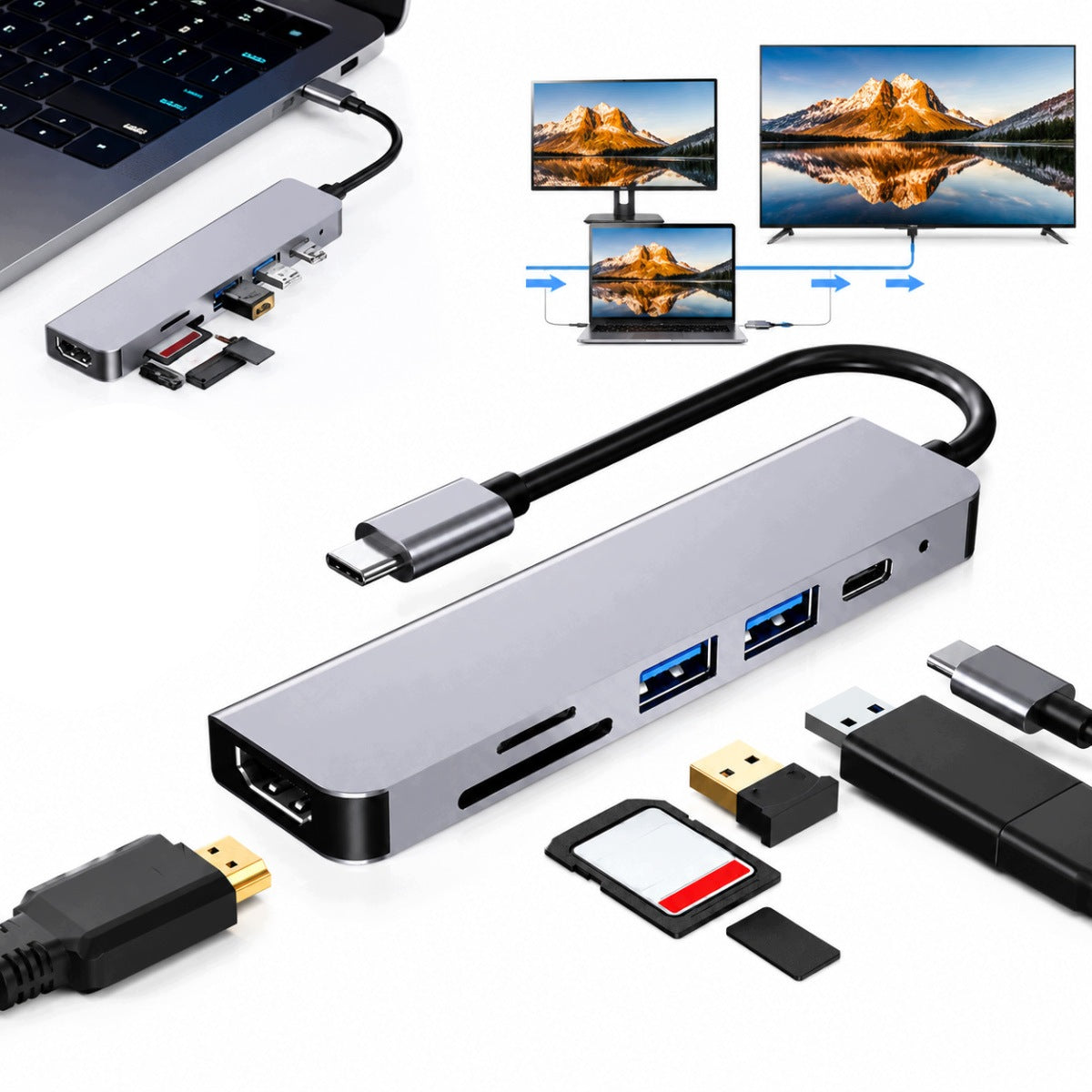 USB-C HUB 6-IN-1 – HDMI 4K, 100W PD, USB 3.0 – COMPACT AND STYLISH