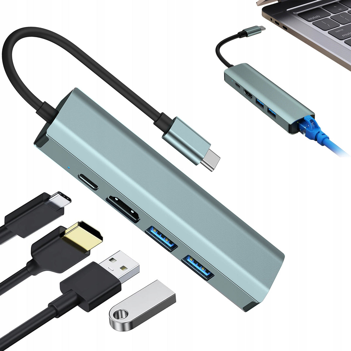 USB-C HUB ADAPTER 5IN1 – USB 3.0 / 2.0 SPLITTER ADAPTER WITH PD 100W